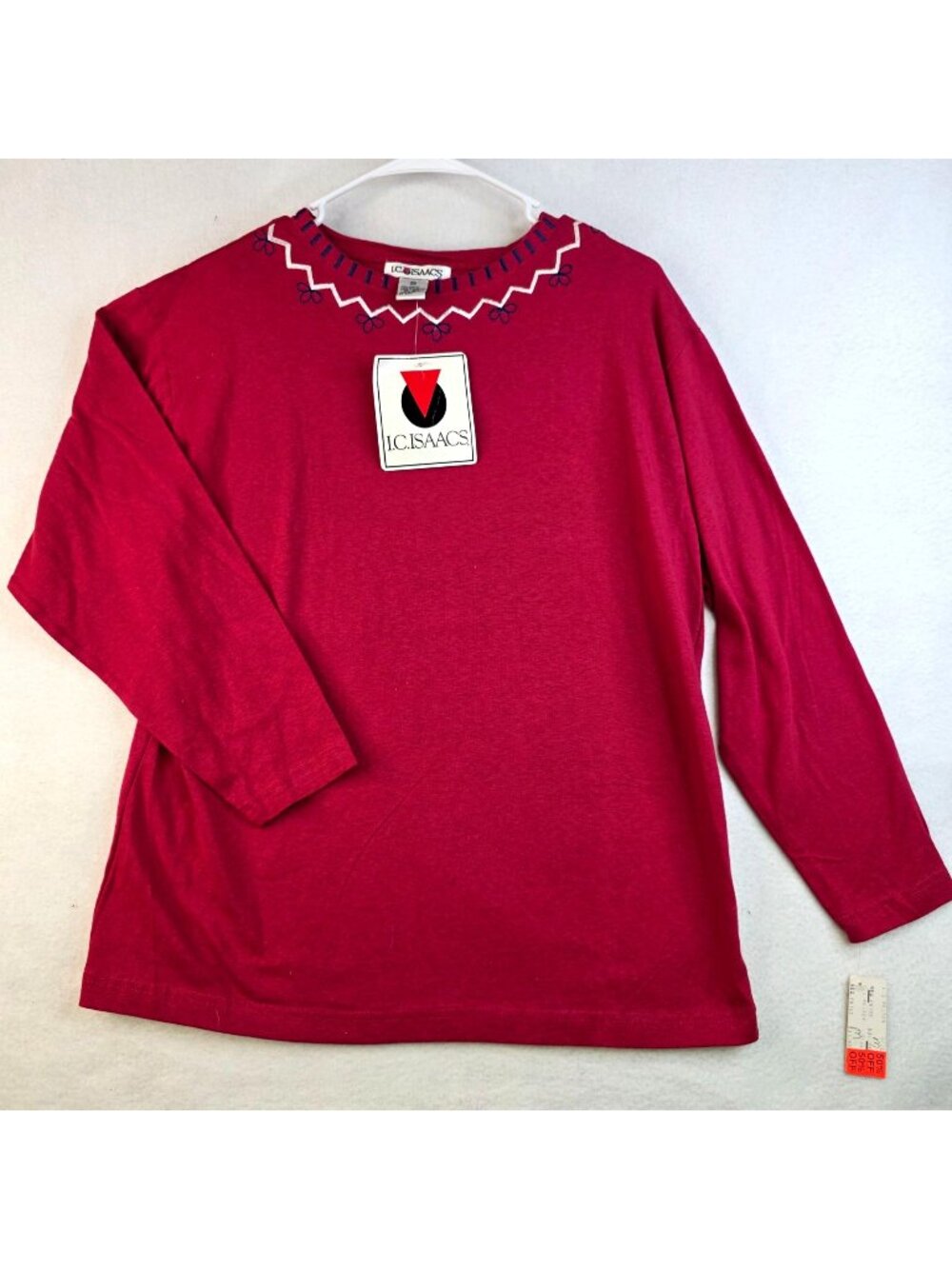 Vintage I.C. Isaacs Embroidered Knit Top M Red Holidays Cottagecore Retro Twee
